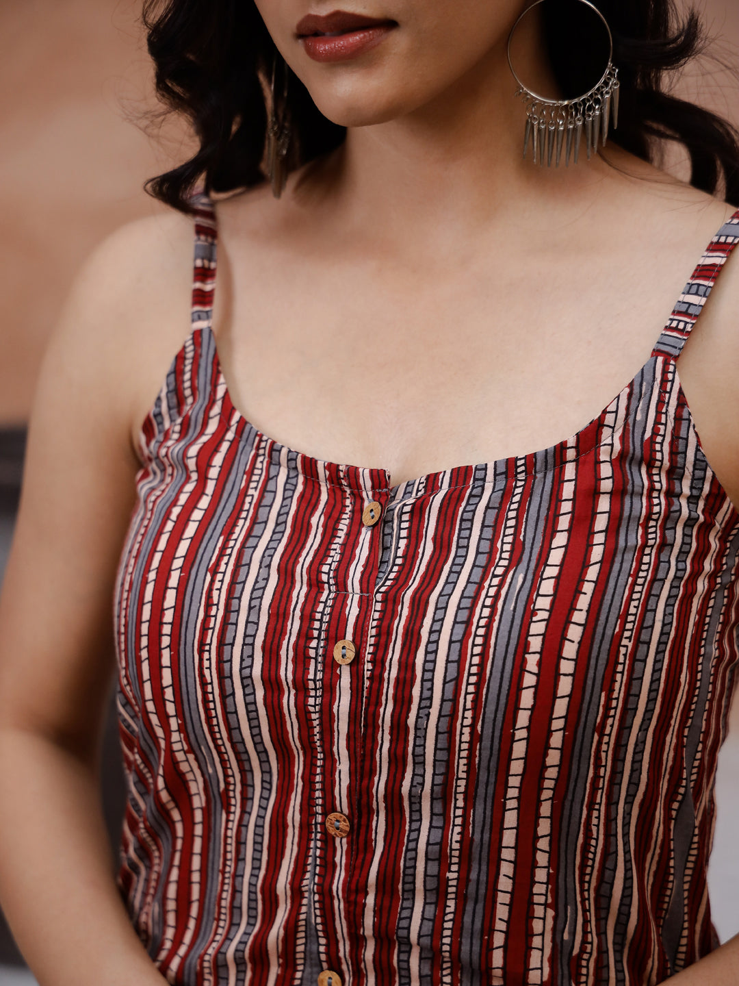 Maroon Color Strips Printed Sleeveless Kurta
