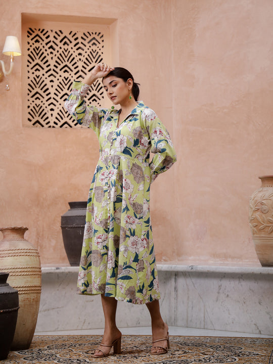 Floral Printed Cotton Ethnic Dress