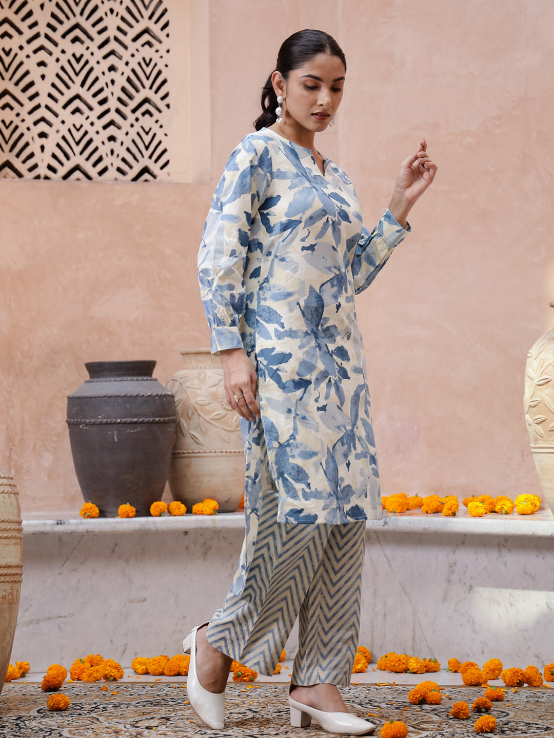 Floral Printed Kurta Set - SanskrutiHomes 