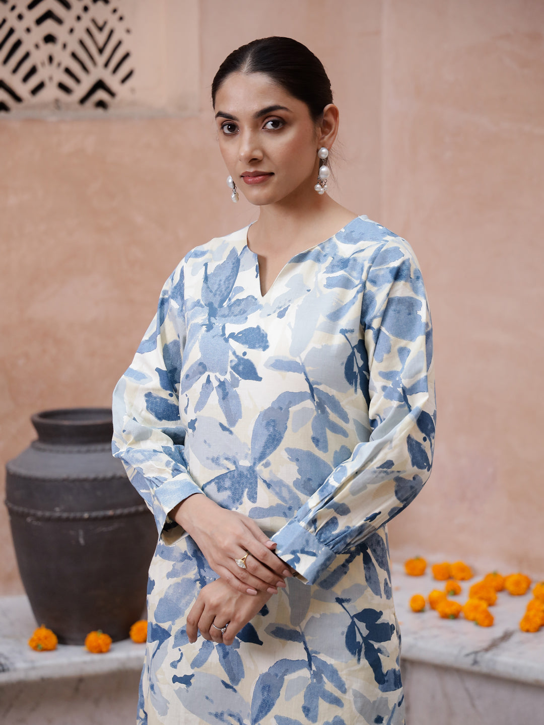 Floral Printed Kurta Set - SanskrutiHomes 