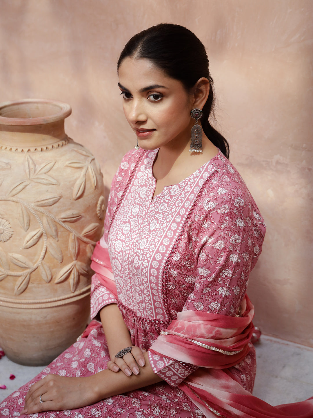 Floral Printed Kurta Set with Dupatta - SanskrutiHomes 