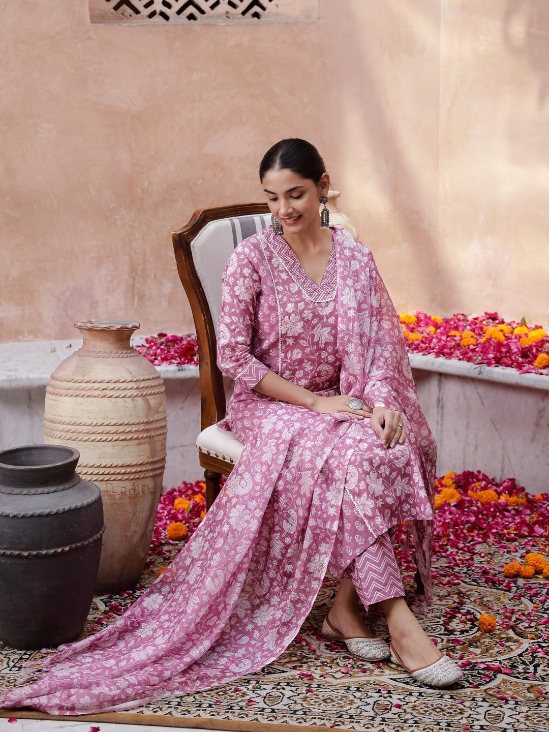 Floral Printed Kurta Set - SanskrutiHomes 