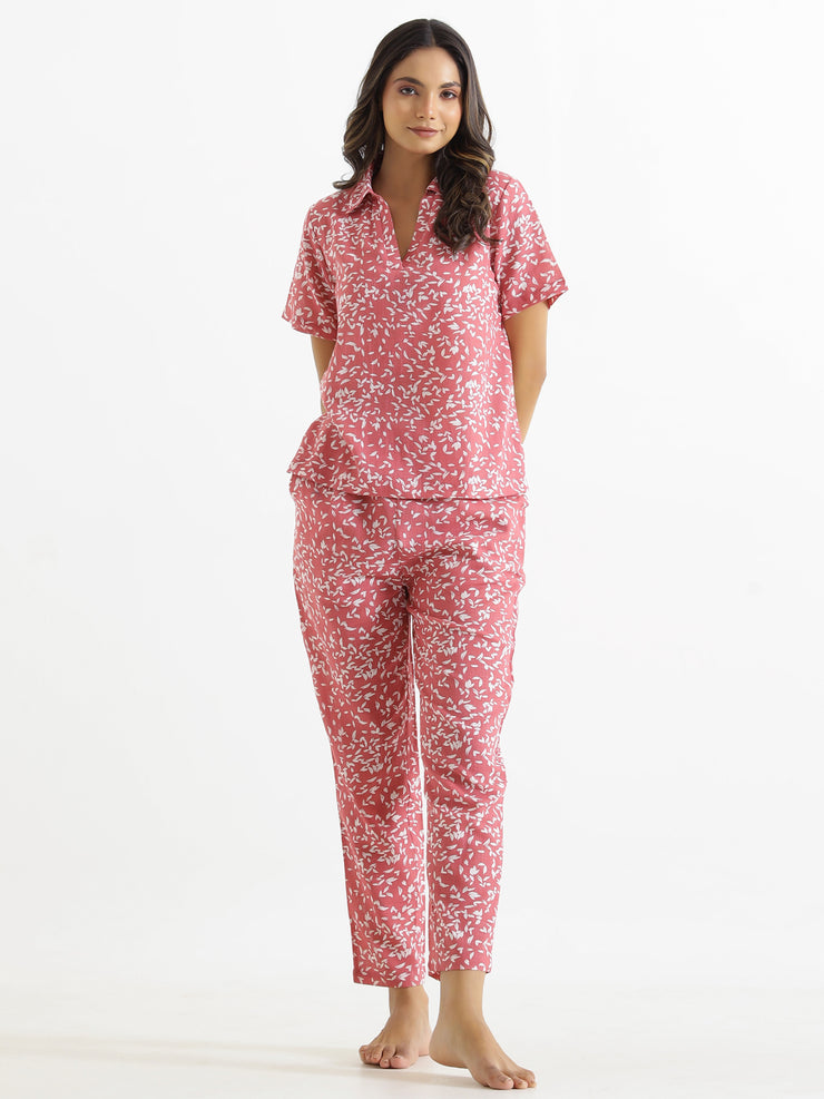 Pink Cotton Slub Night Suit