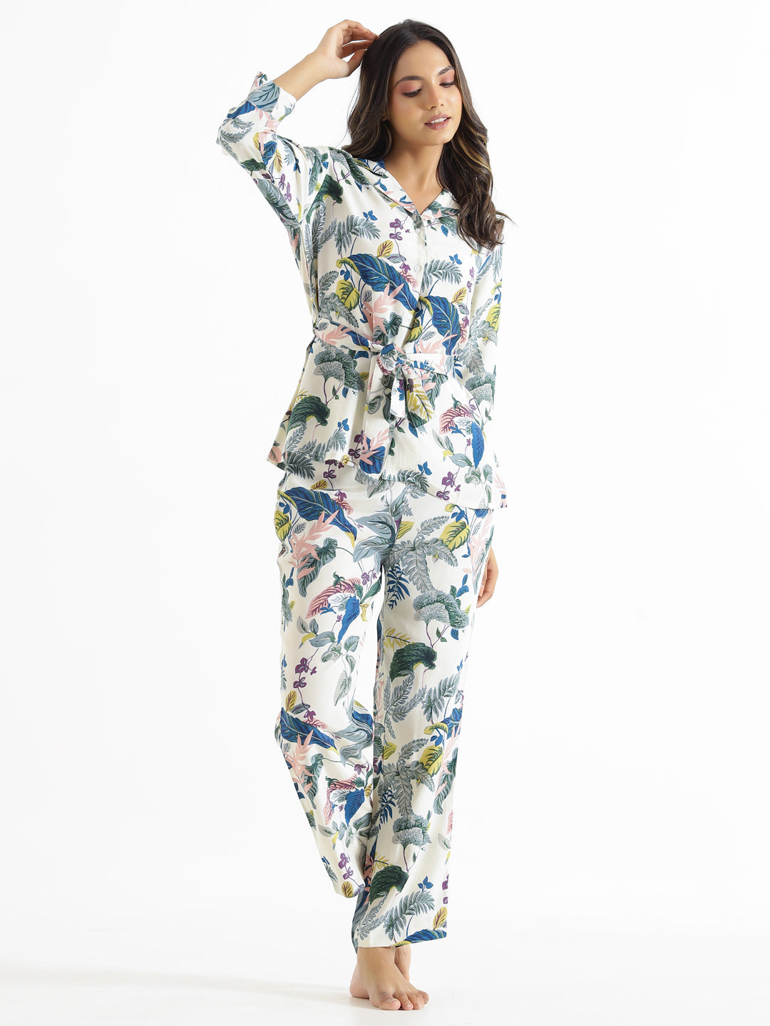 WHITE BOTANICAL Printed Cotton Co-ord Set - SanskrutiHomes 