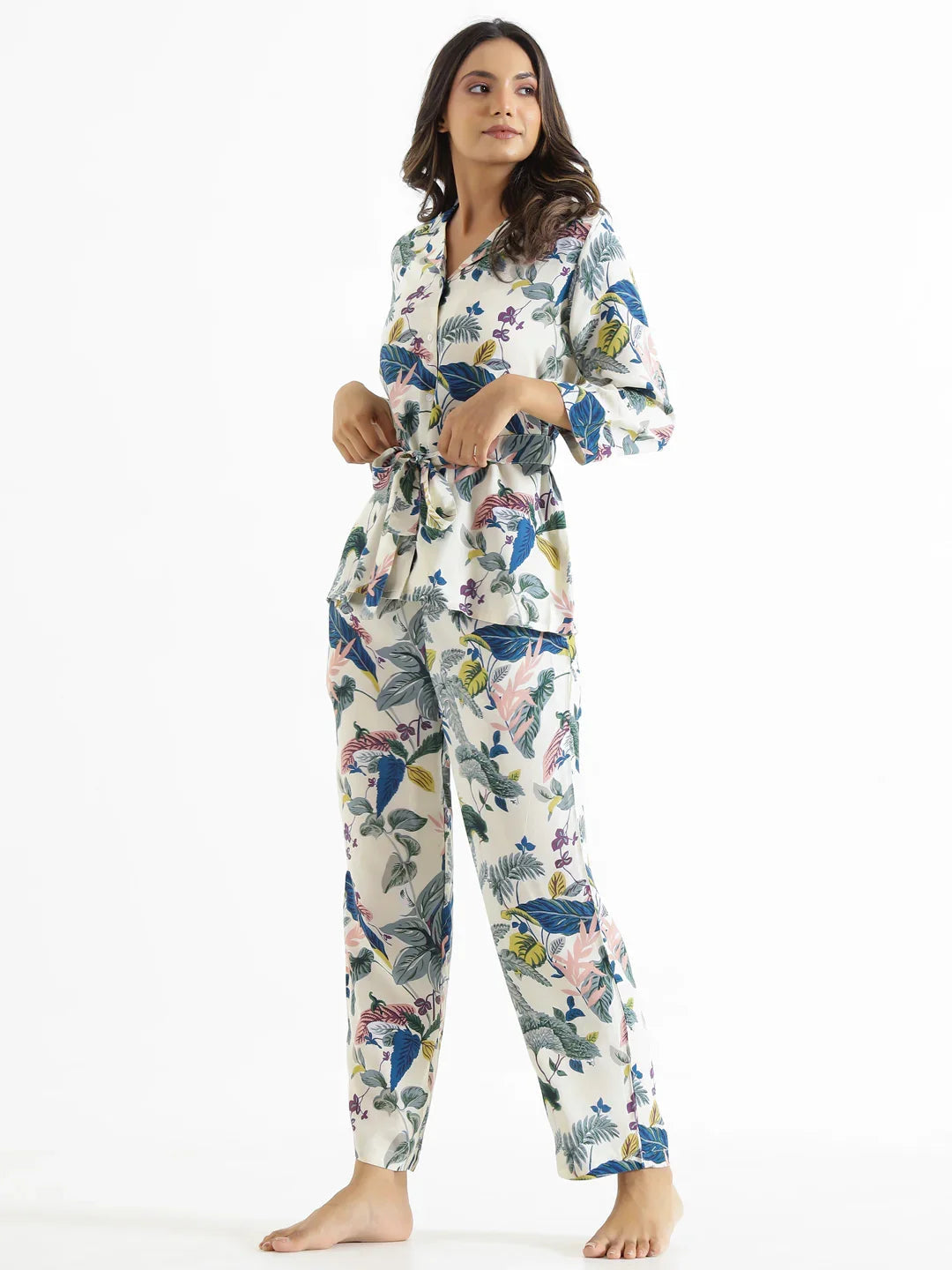 WHITE BOTANICAL Printed Cotton Co-ord Set - SanskrutiHomes 