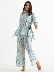 blue leafy Cotton Night Suit