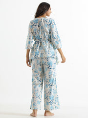 blue leafy Cotton Night Suit