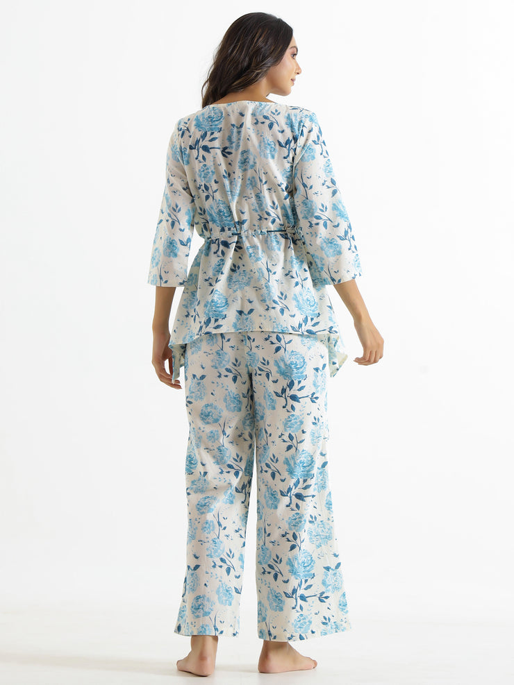 blue leafy Cotton Night Suit