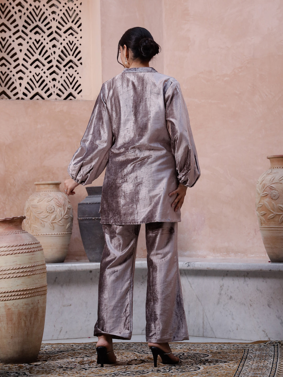 Solid Print V-Neck Winter Co-ord Set