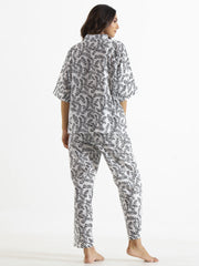 Pinnate black & white Cotton Night SUIT