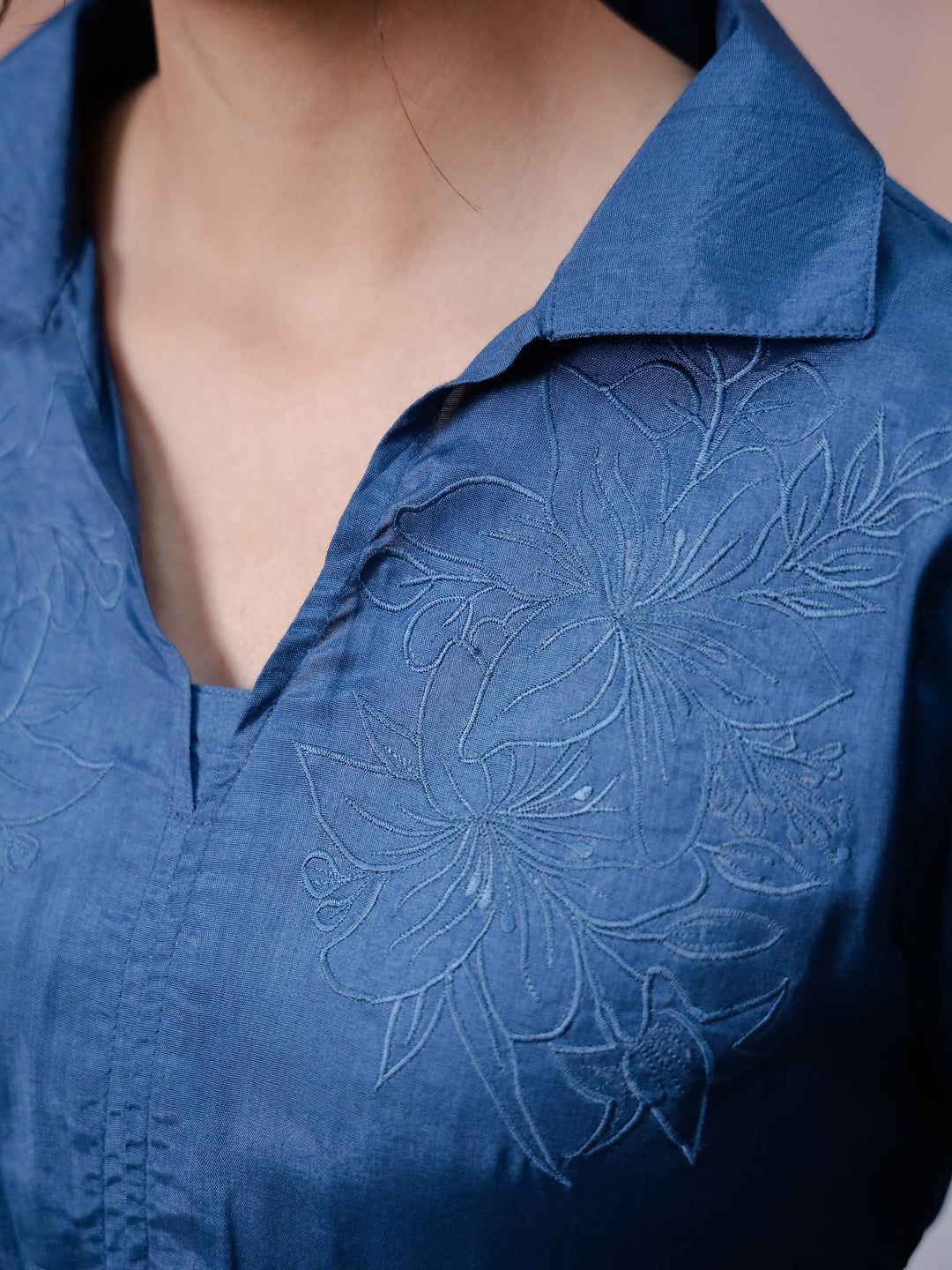 Blue Solid Printed Co-Ords Set For Women