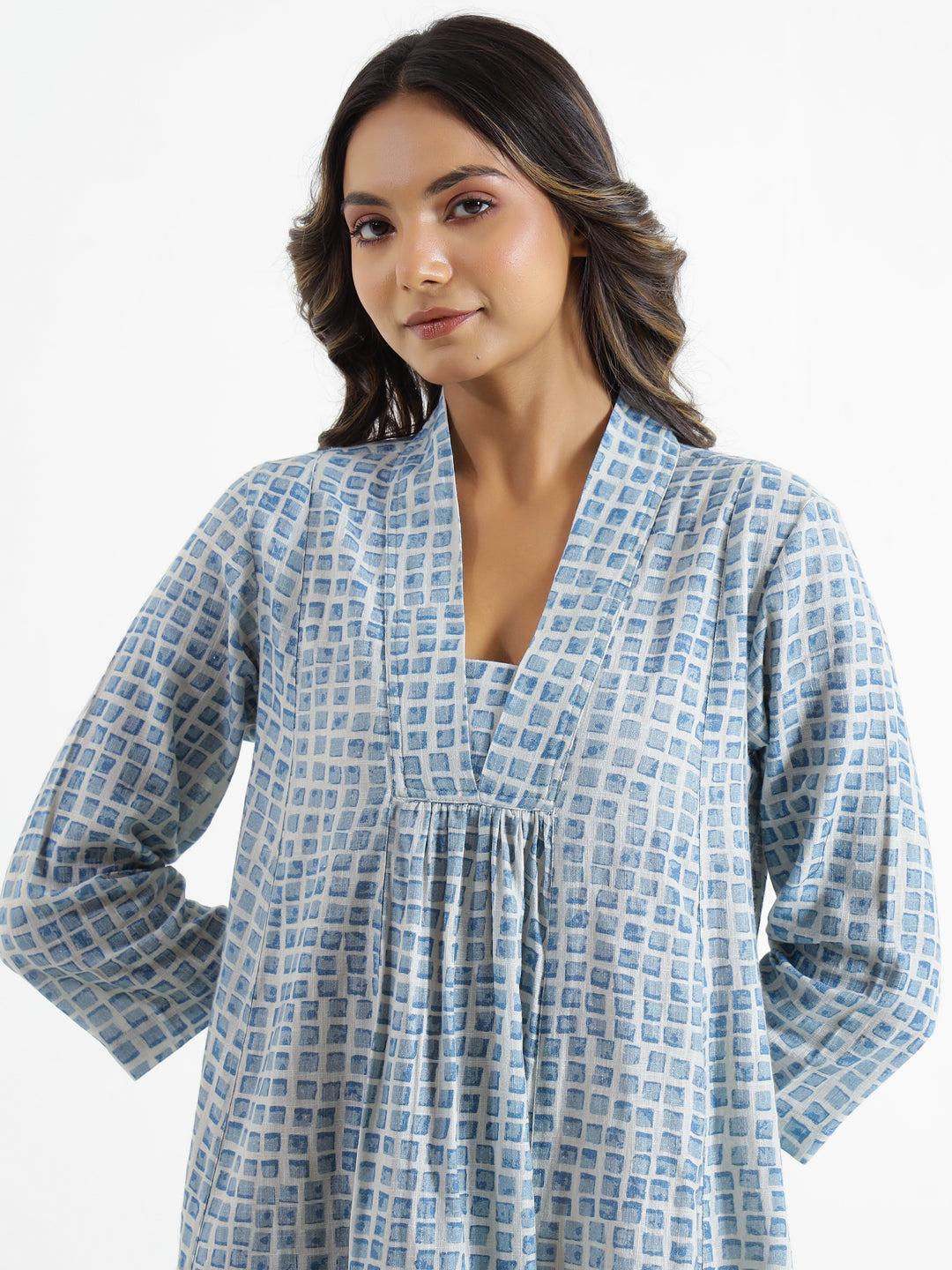 Checks Cotton Night Dress - SanskrutiHomes 