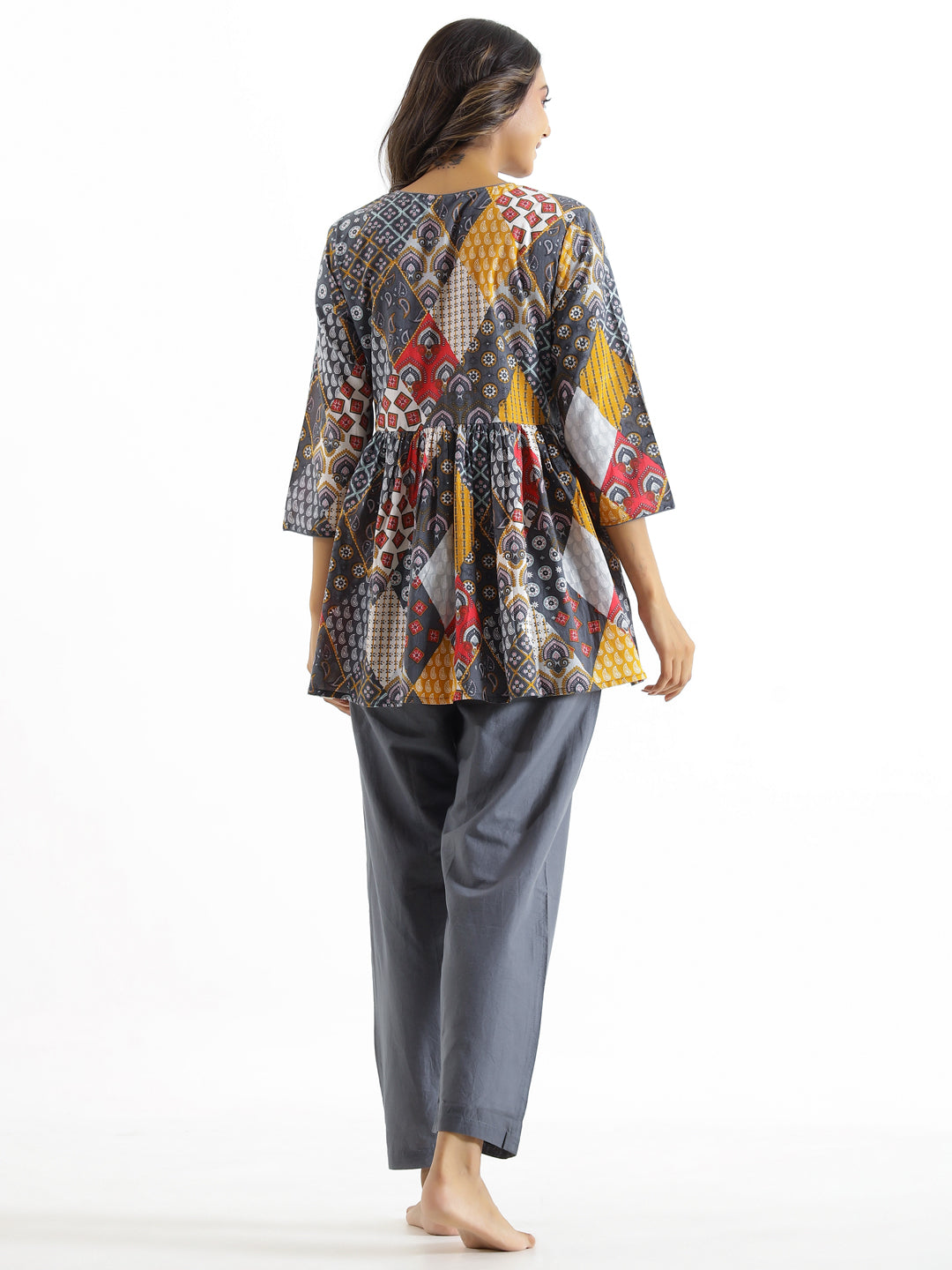 Grey Printed cotton co-ord Set - SanskrutiHomes 