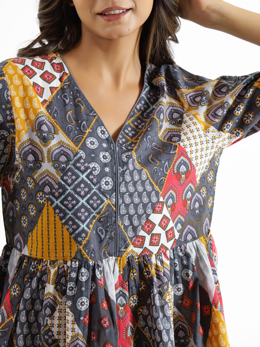 Grey Printed cotton co-ord Set - SanskrutiHomes 