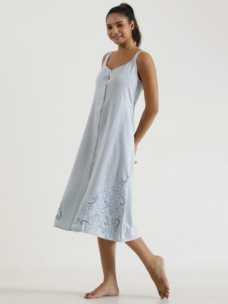 SOLID POWDER BLUE Cotton NIGHT  Dress