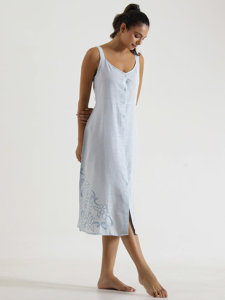 SOLID POWDER BLUE Cotton NIGHT  Dress