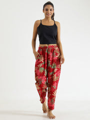 Red Floral Printed Pure Cotton Lounge Pants