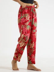 Red Floral Printed Pure Cotton Lounge Pants