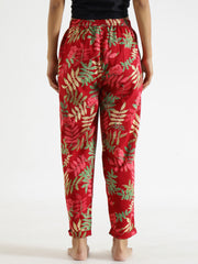 Red Floral Printed Pure Cotton Lounge Pants