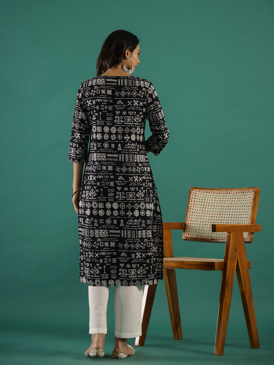 Black Tassel Printed Kurti Set