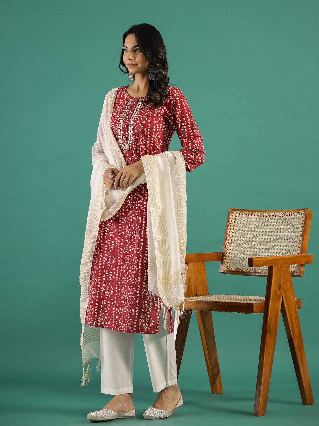 Maroon & White Printed Set