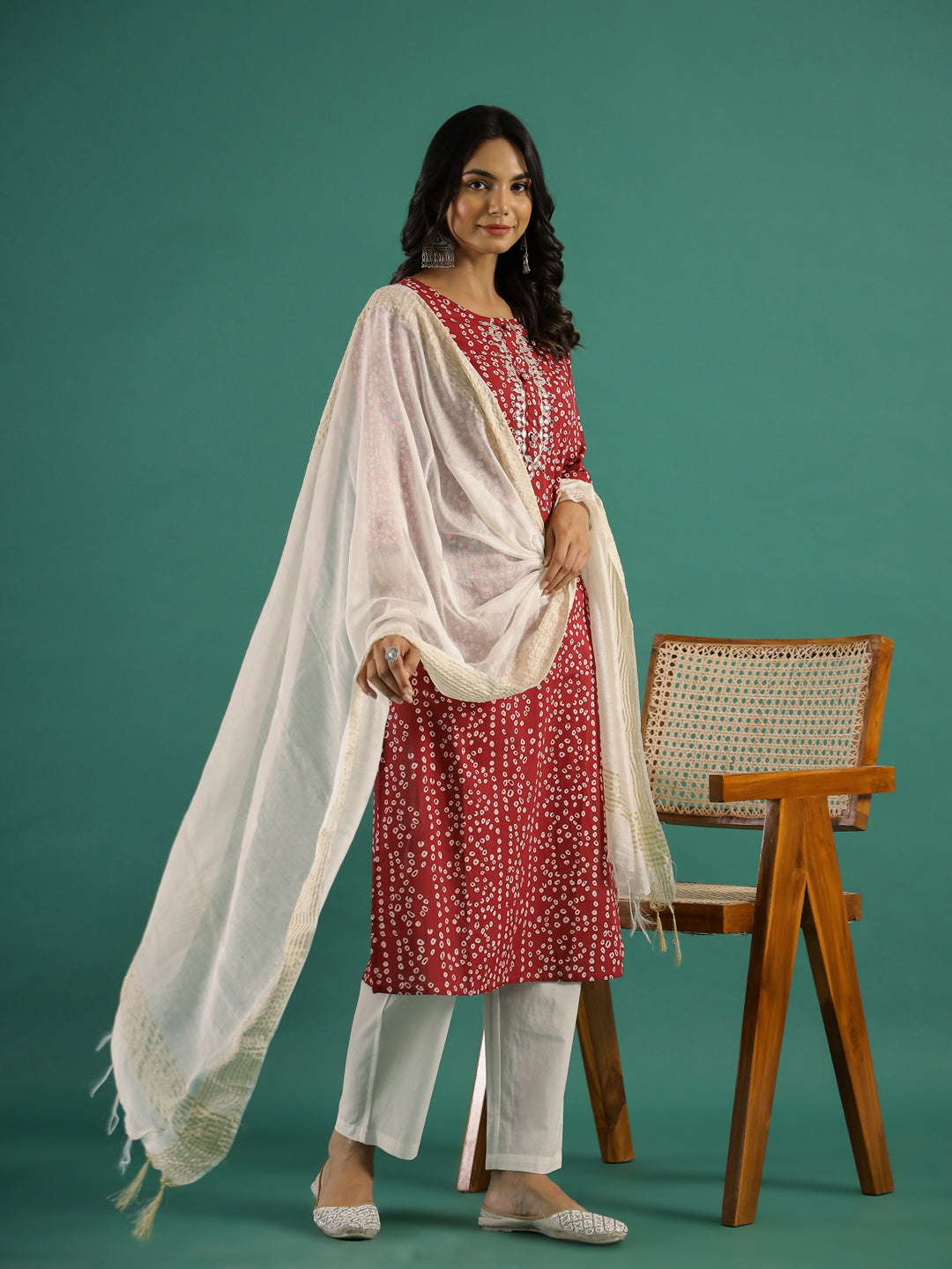 Maroon & White Printed Set