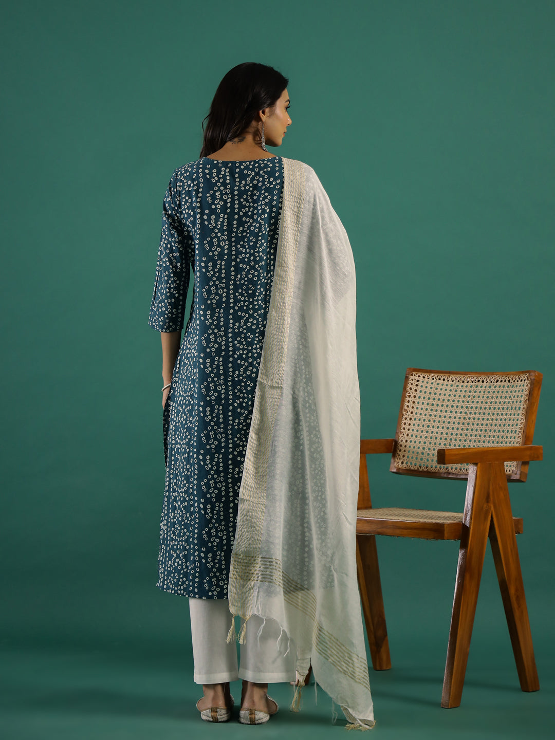 Green & White Kurta Set