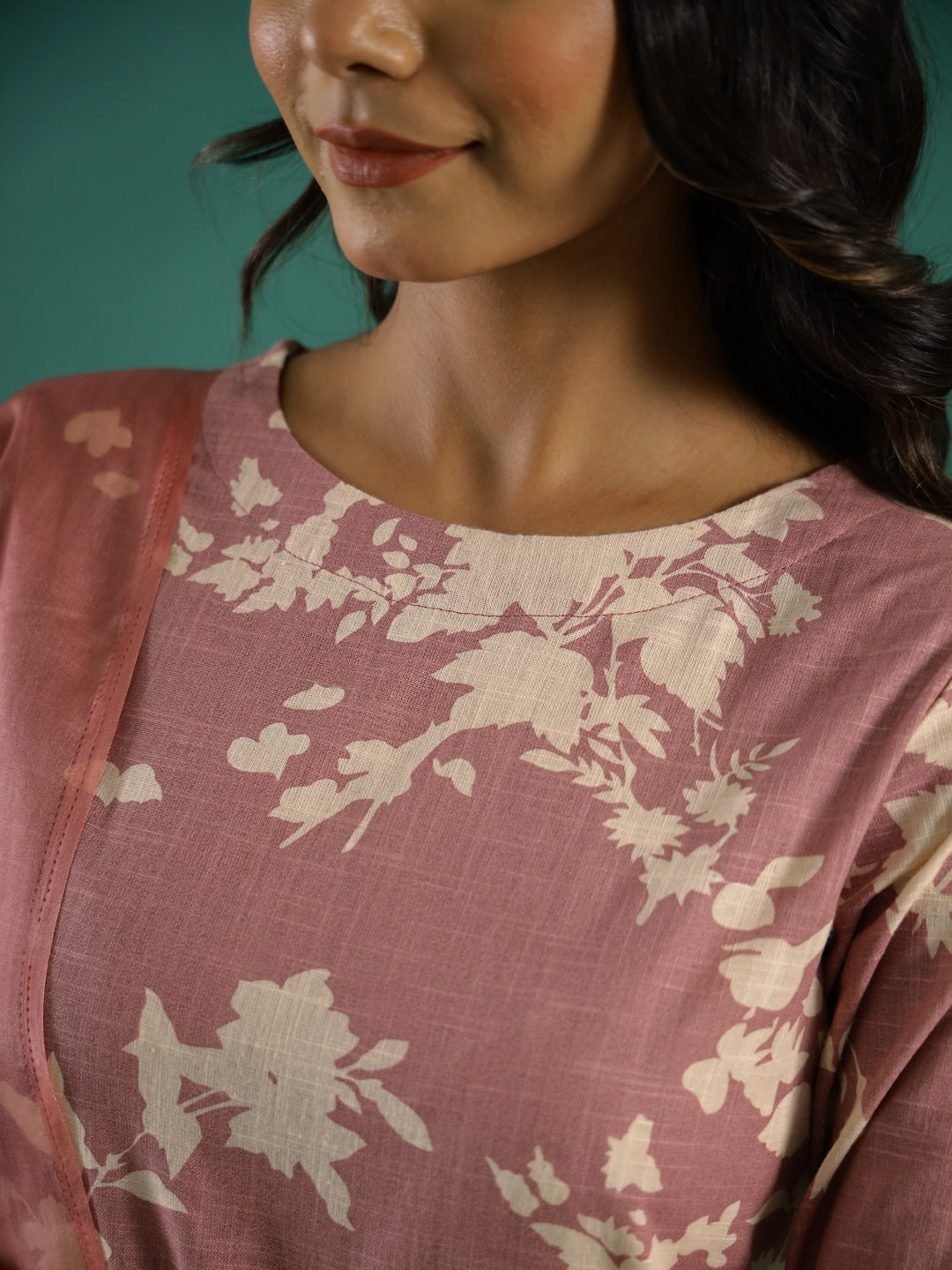 Floral Printed Thread Work Kurta Set For Women