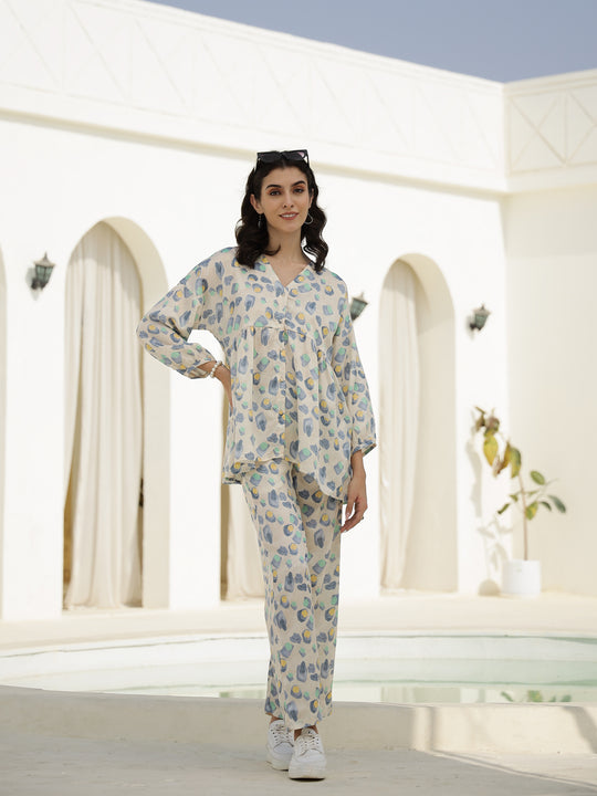Floral Printed V-Neck Satin Loungewear Set