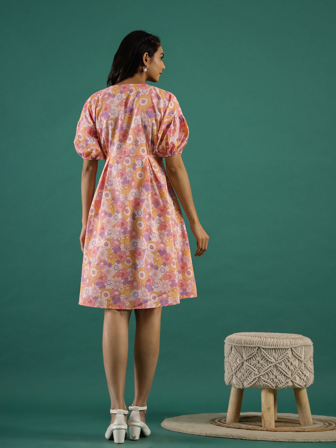 Floral Printed Cotton Ethnic Dress - SanskrutiHomes 