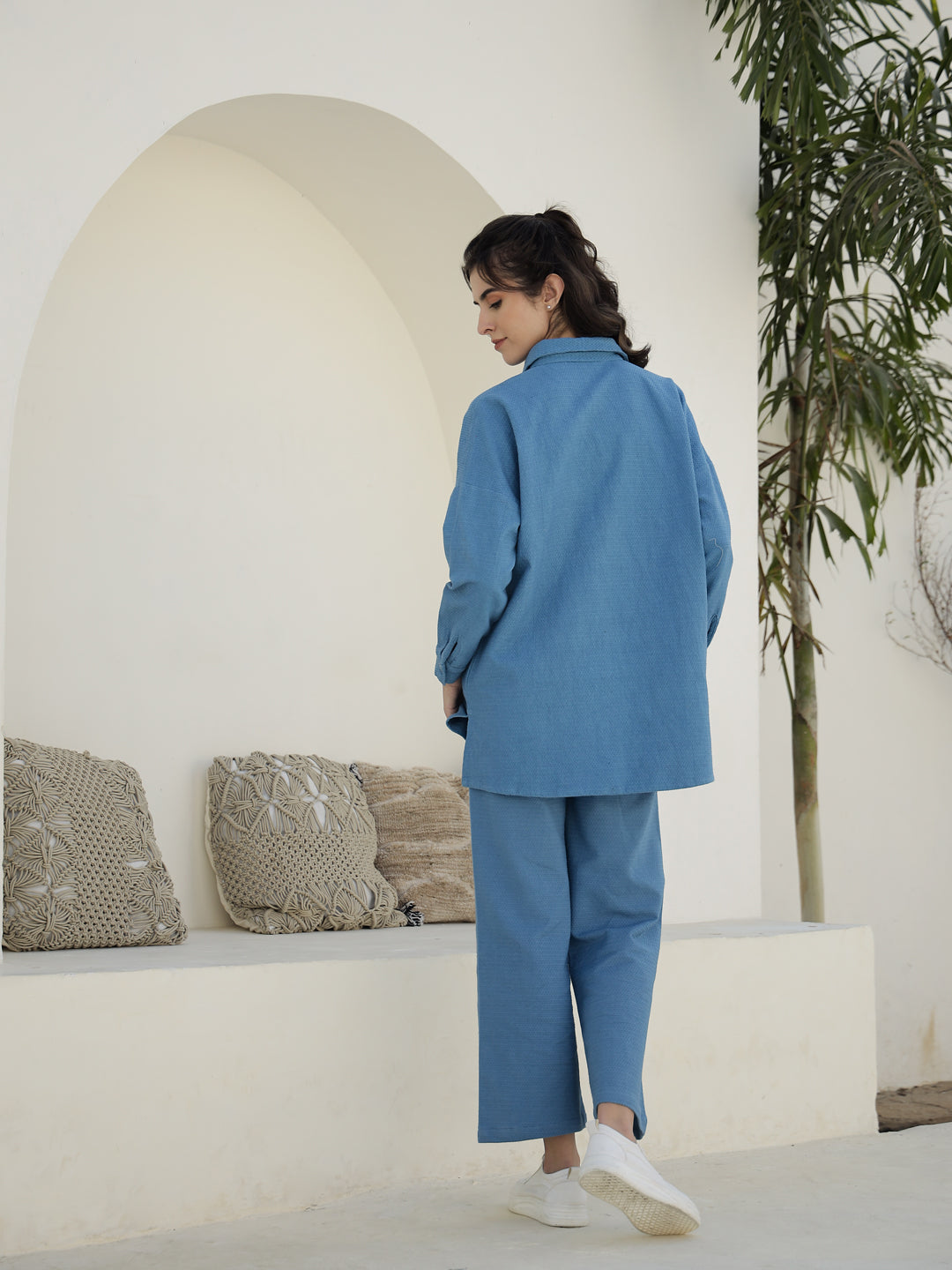 Blue Solid Print Co-Ords Set For Women
