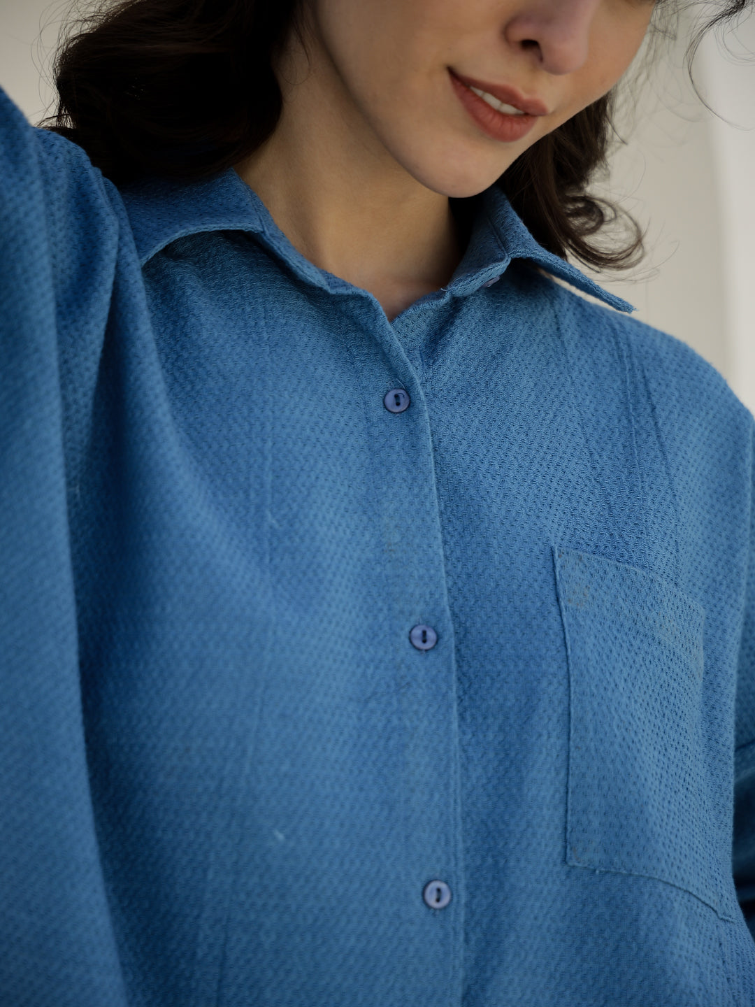 Blue Solid Print Co-Ords Set For Women
