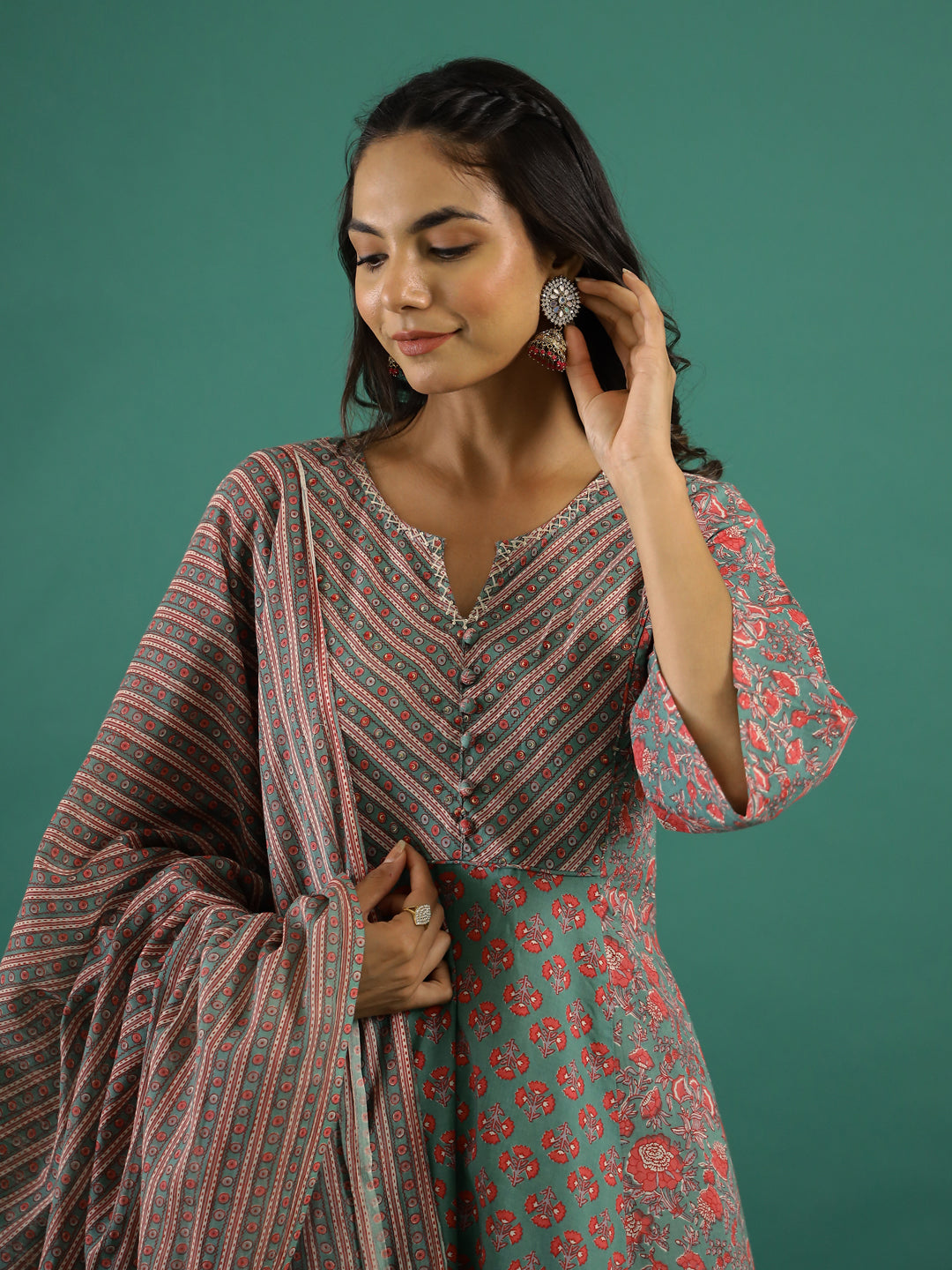 Set of 3 Flower Printed Kurta Set with Dupatta