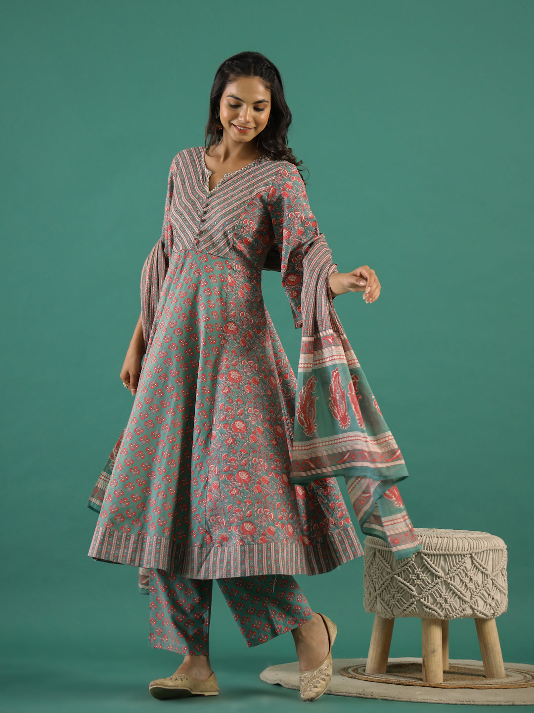 Set of 3 Flower Printed Kurta Set with Dupatta - SanskrutiHomes 