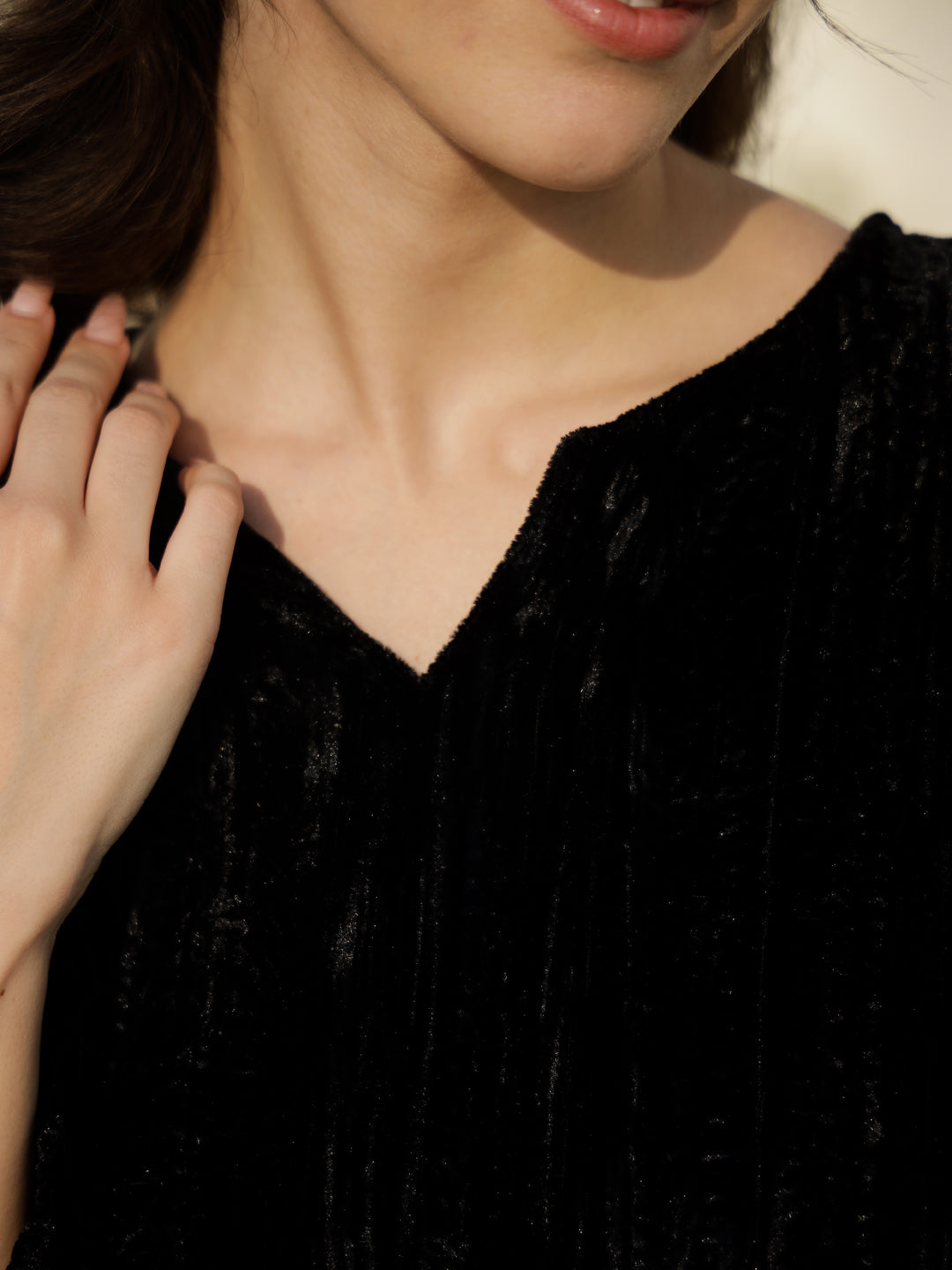 Black Crush Velvet Night Suit For Women