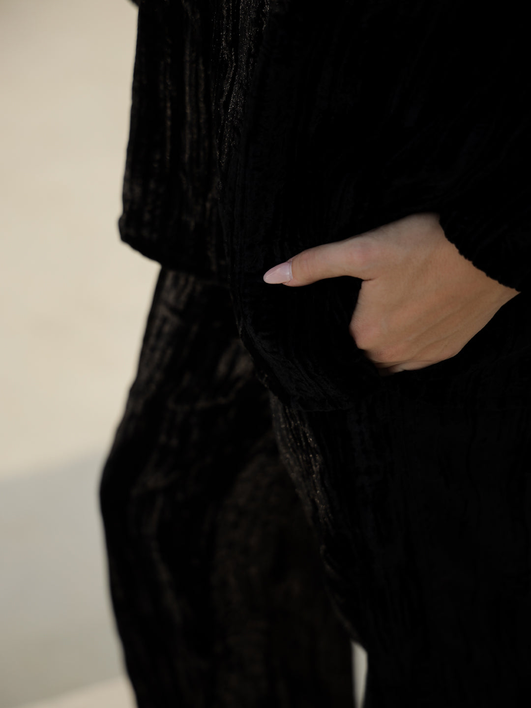 Black Crush Velvet Night Suit For Women