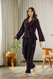 Wine Crushed Velvet Night Set