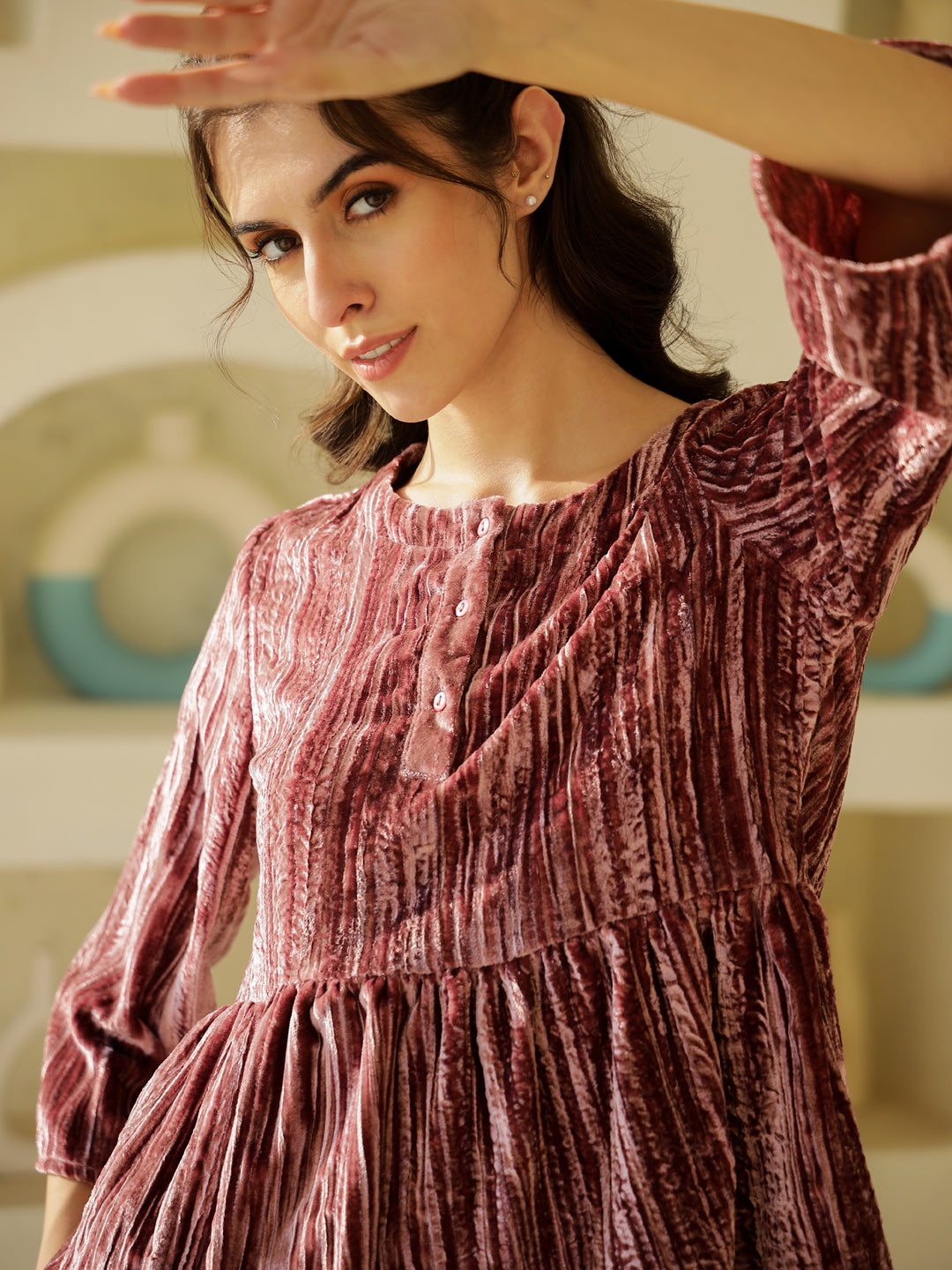 Pink Crush Velvet Night Suit for Women