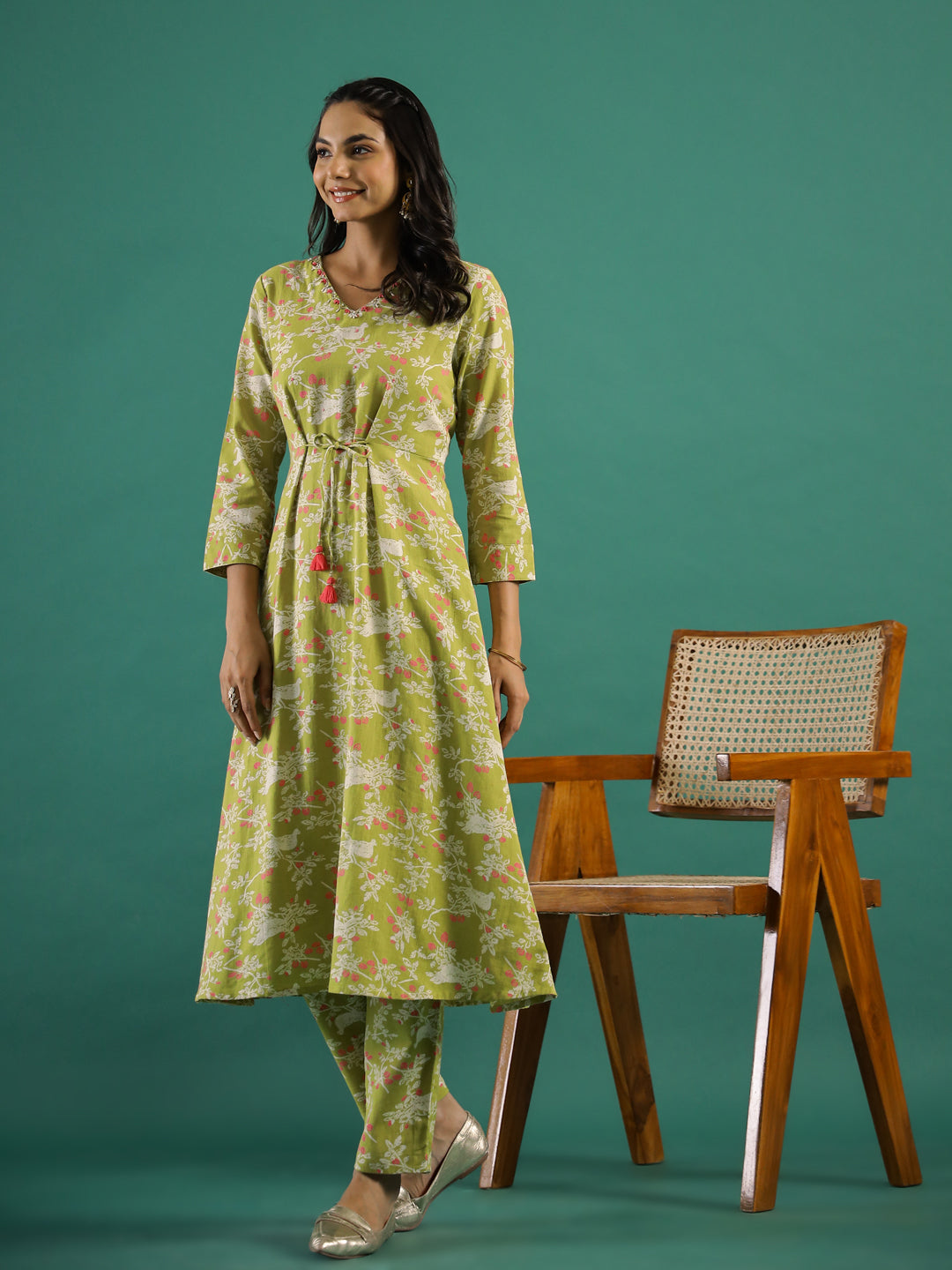 Floral Printed Cotton Kurta Set With Dupatta