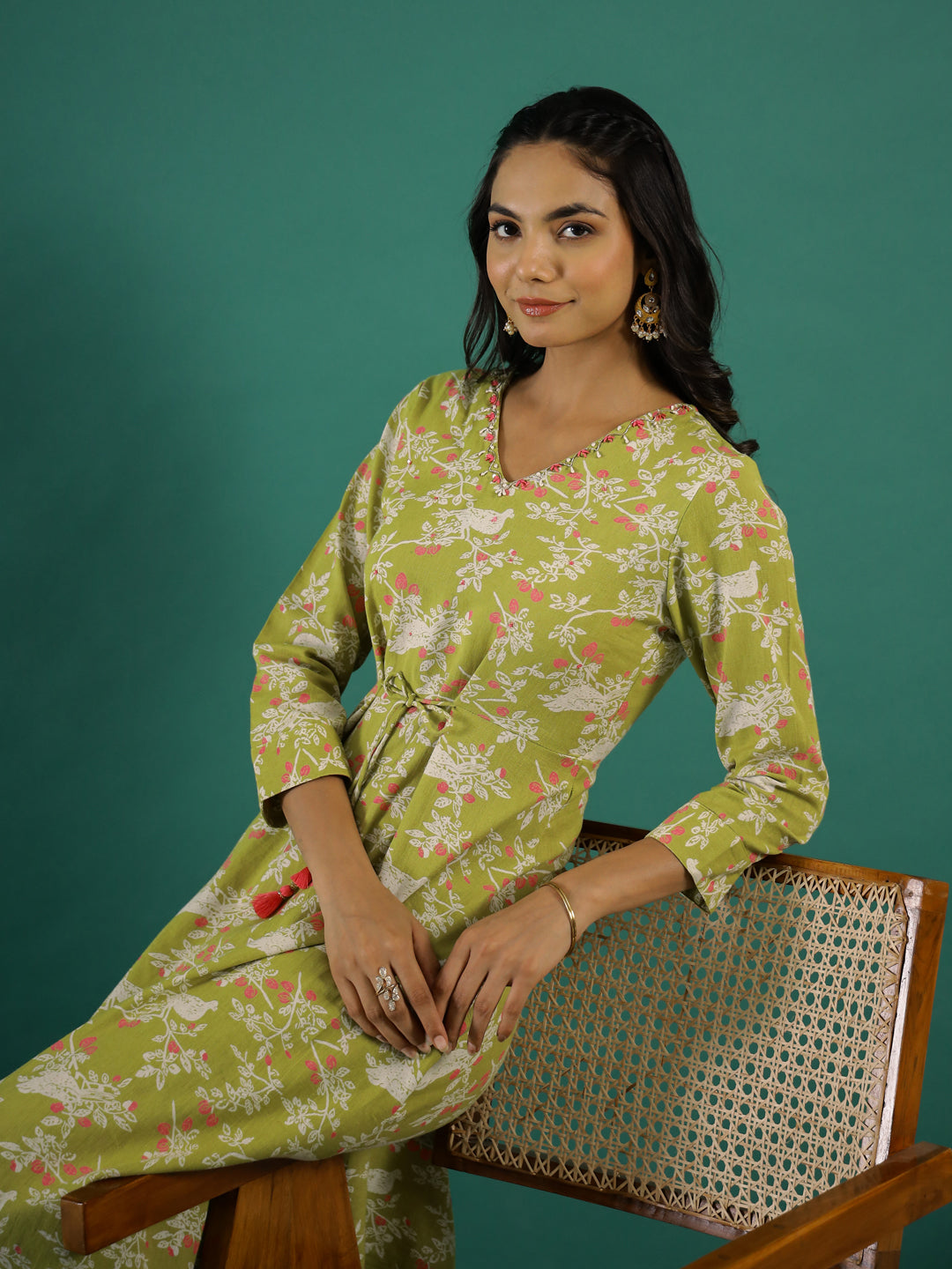 Floral Printed Cotton Kurta Set With Dupatta