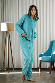 Sea Green Velvet Night Suit