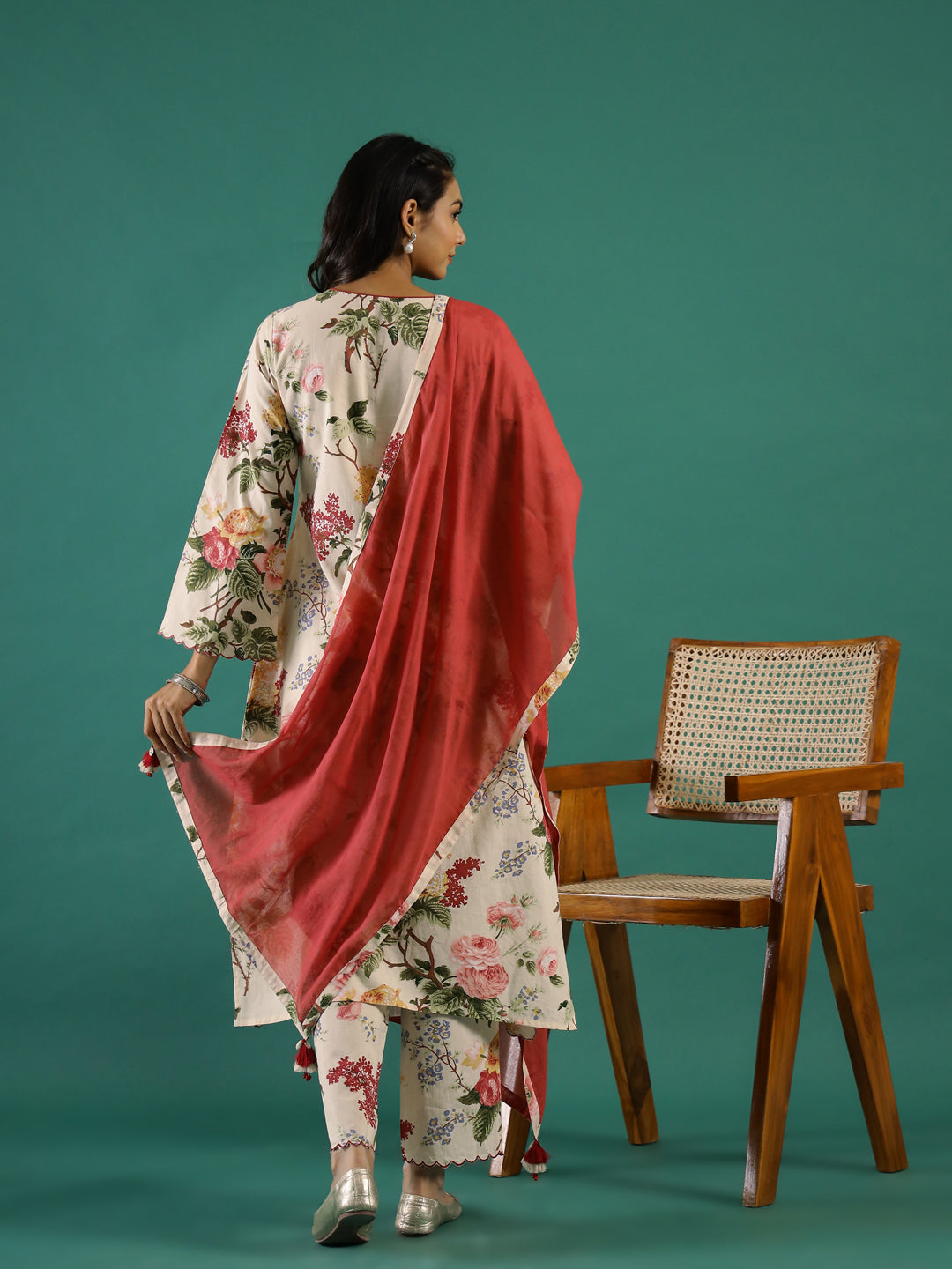 Floral Printed Cotton Kurta Set with Dupatta