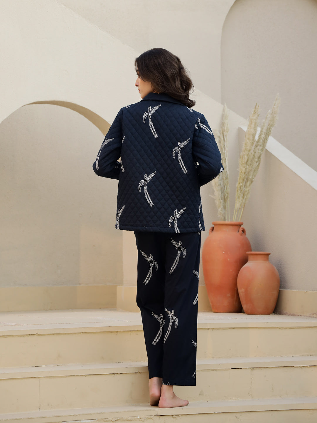 Set of 3 Navy Blue Quilted Night Suit for Women