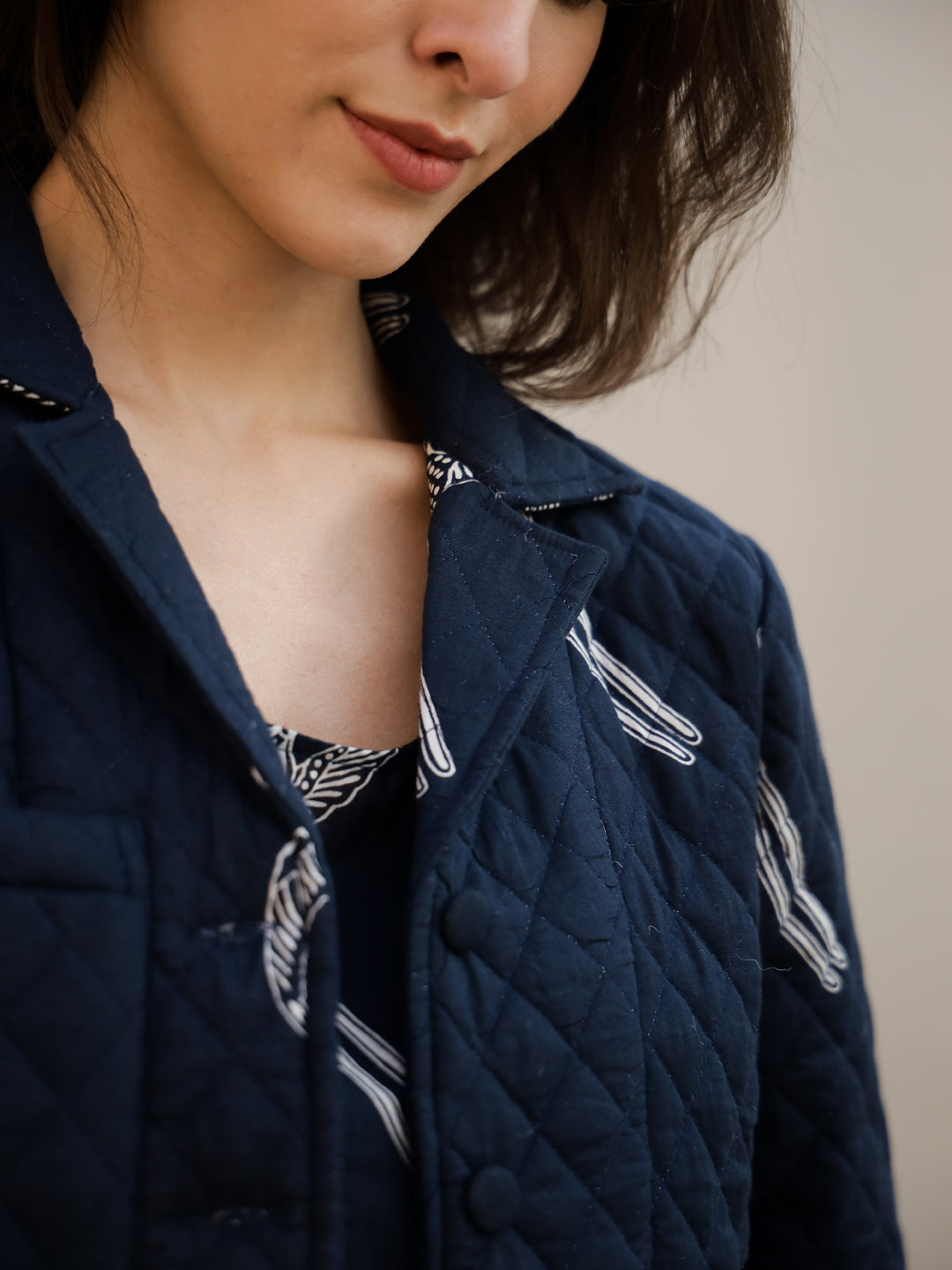 Set of 3 Navy Blue Quilted Night Suit for Women