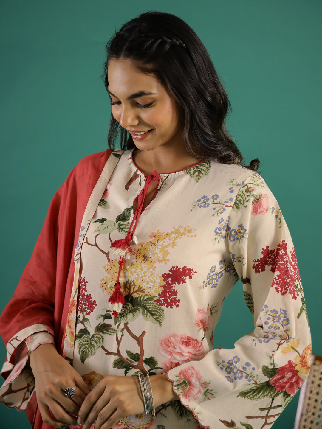 Floral Printed Cotton Kurta Set with Dupatta
