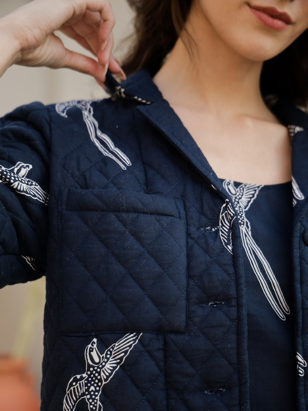 Set of 3 Navy Blue Quilted Night Suit for Women