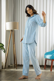 Powder Blue Velvet Night Set