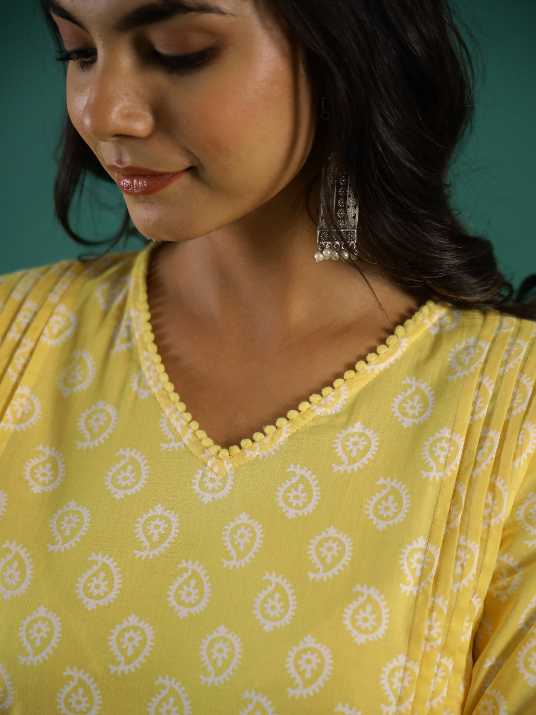 Summer yellow Cotton Printed kurta - SanskrutiHomes 