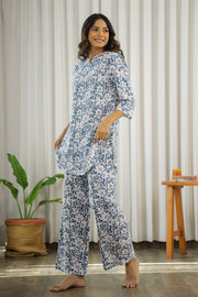 Blue & White Printed Loungewear Set