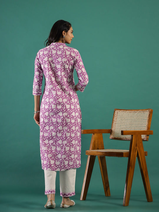 Purple Printed Kurti Set
